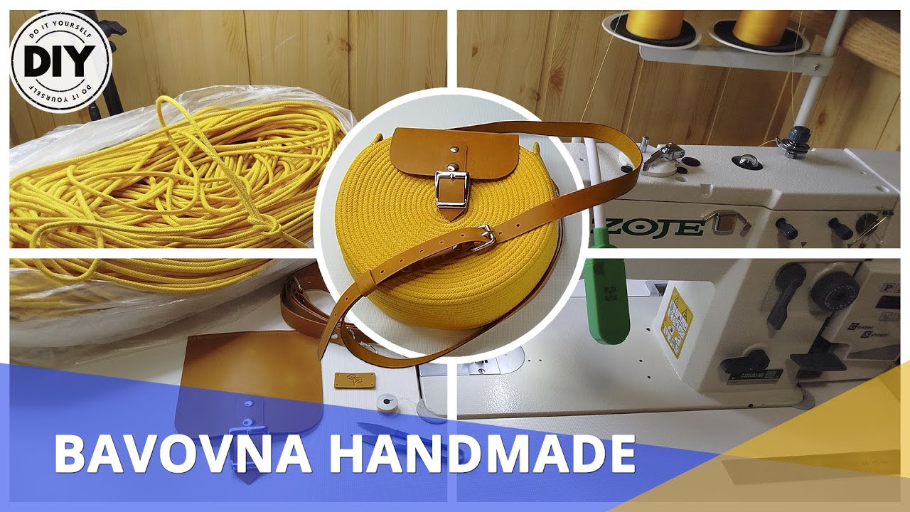 Круглая жёлтая сумка из хлопкового шнура DIY