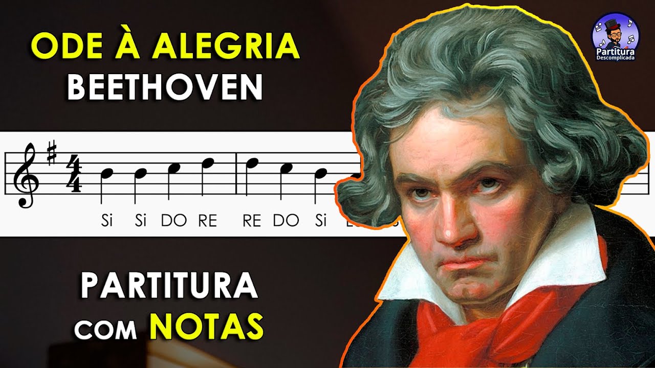 Ode à Alegria Beethoven | Partitura com Notas Flauta Doce, Violino e Playback no Piano - 9ª Sinfonia