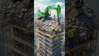Excavator Working on TOP of Building... Unbelievable Construction!
