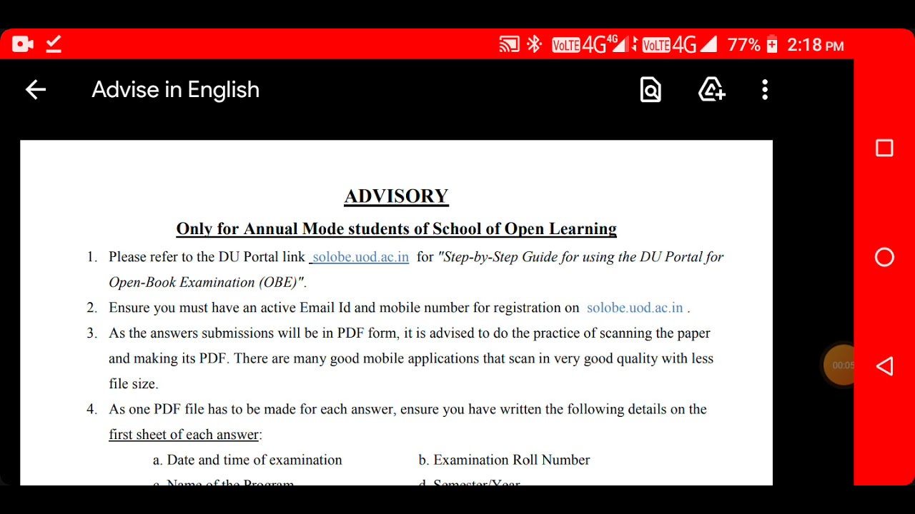 DU SOL NCWEB OBE 2021 IMPORTANT NOTICE