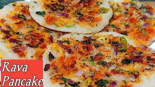 Instant Rava Pancake | Indian Rava Pancake With Vegetables Toppings | Semolina Breakfast Recipe