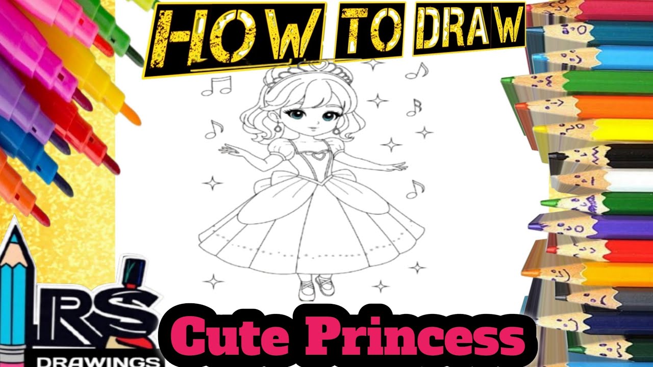 Как нарисовать милую принцессу: рисунок, раскраска и рисование для детей и малышей | Простой урок...