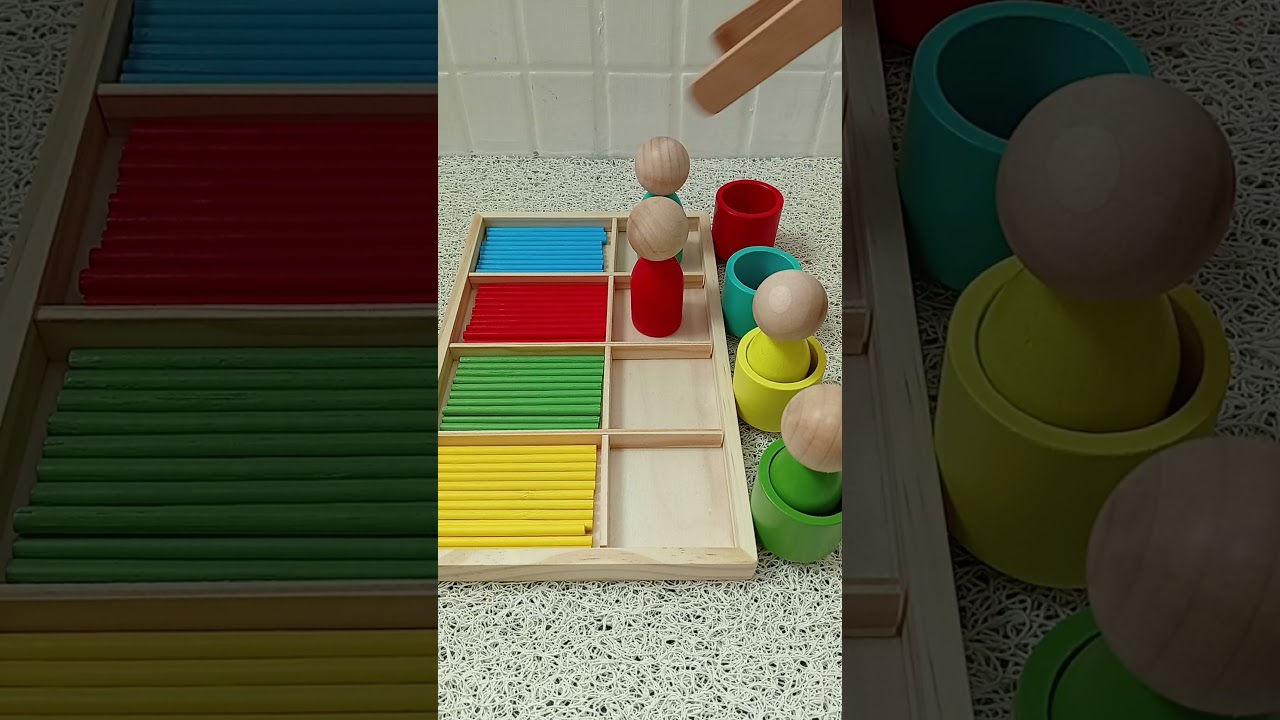 Color Sorting Wooden Dolls, ASMR | Matching Colors with Cups 