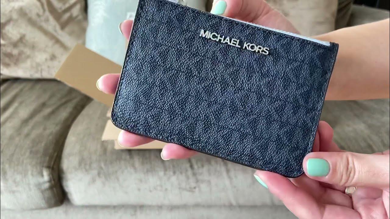 Michael Kors Jet Set Bifold Wallet Zip Coin Case ID Black MK