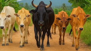 Aktivitas Sapi Di pagi hari Berlarian menuruni bukit, Suara Sapi Moo, Sapi Lucu berjalan dengan rapi