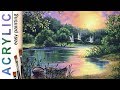 "Lake sunset. Flying swans" How to paint landscape 🎨ACRYLIC tutorial DEMO