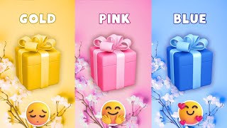 Choose your gift , 3 gift box challenge, Gold Pink Blue #giftboxchallenge #giftbox #wouldyourather