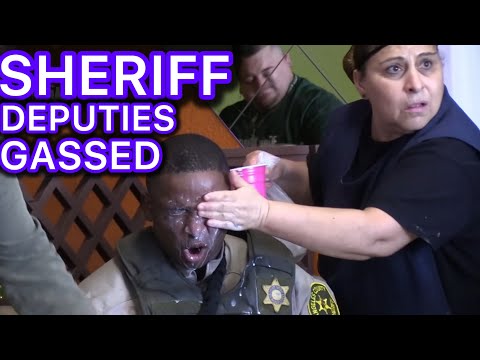 LA COUNTY SHERIFFS GET TEAR GASSED in COMPTON DURING ICE PROTESTS. RUN TO LATINO RESTAURANT FOR HELP