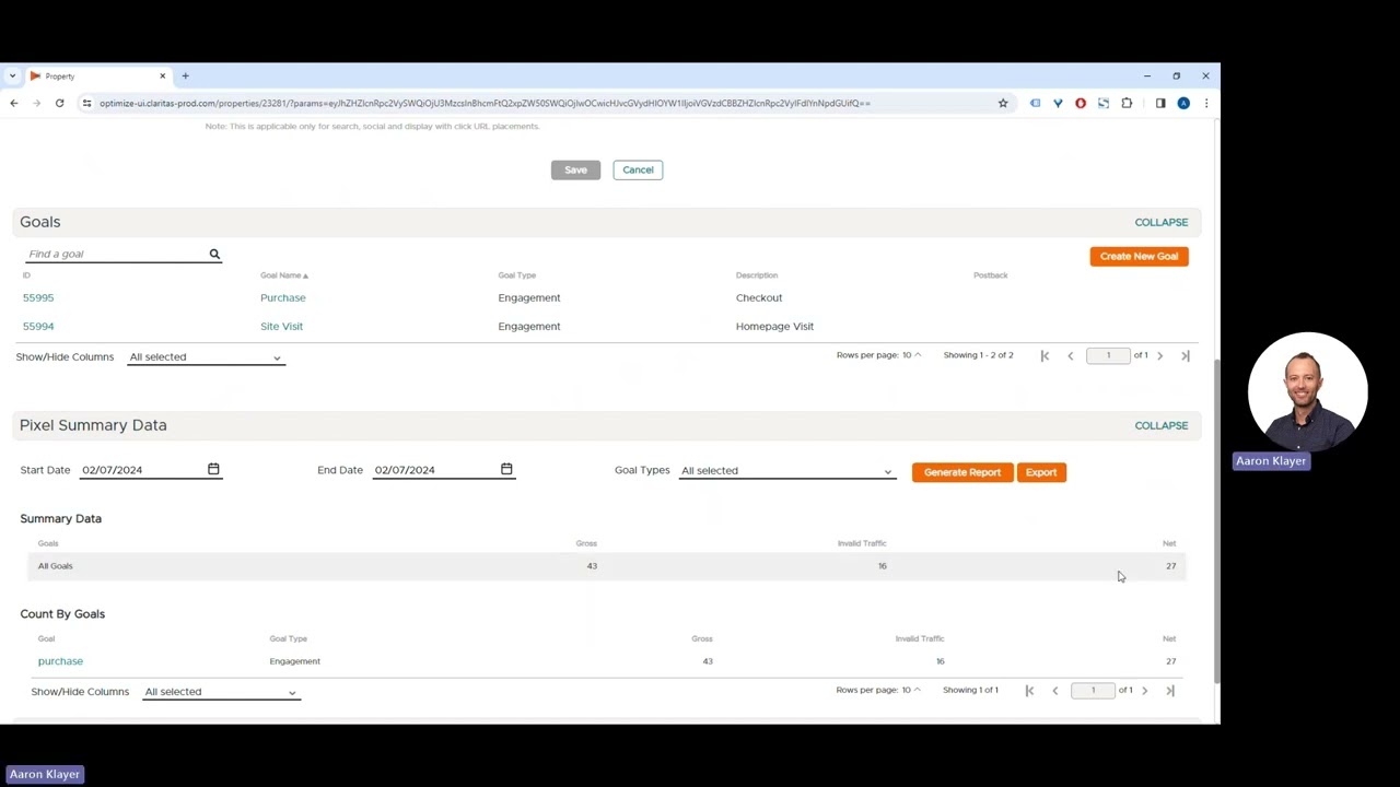 Claritas AudienceAnywhere Optimize Module: Verify Property Pixel Activity