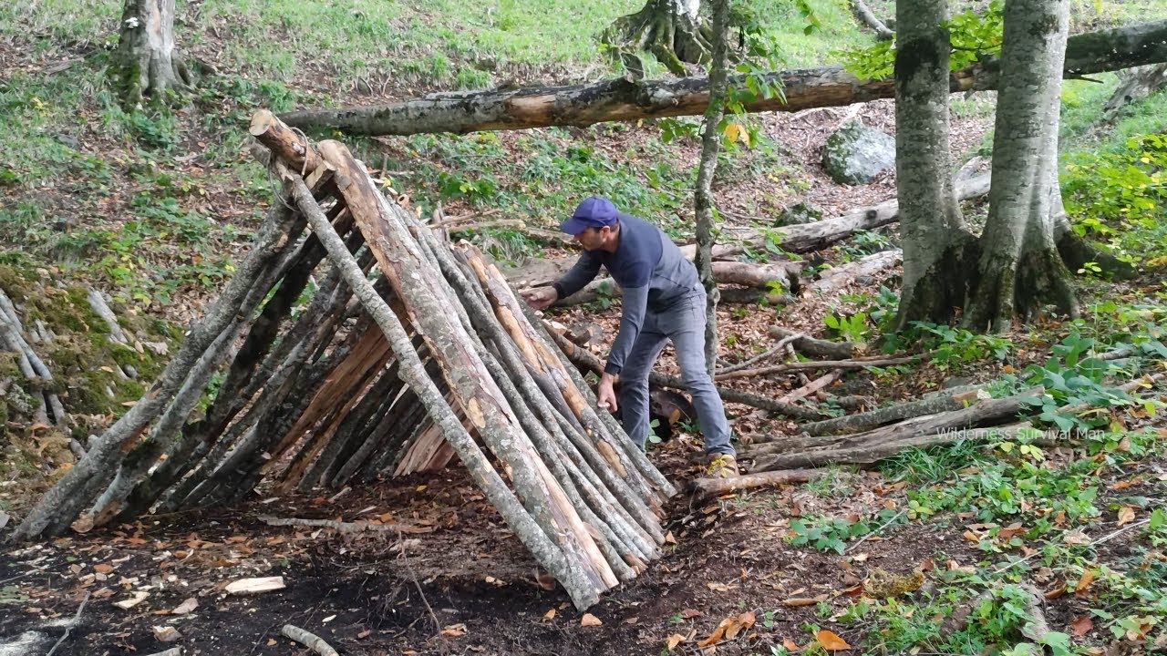 I Spent 24 Hours In A Shelter I Built From Scratch - YouTube
