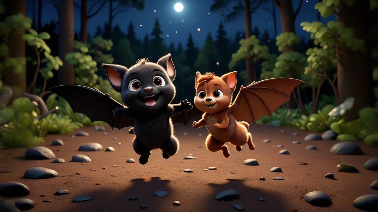 Four Baby Bats Under the Moon | Animal Nighttime Song for Kids |  Rhymes and Preschool Learning