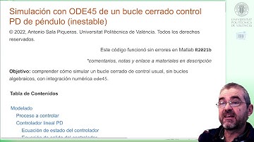 Simulacion bucle cerrado de control ode45 (péndulo invertido con regulador PD, NO Simulink)
