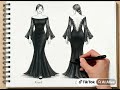 Elegant velvet gown with sheer sleeves & sparkling lace ✨ #FashionDesign