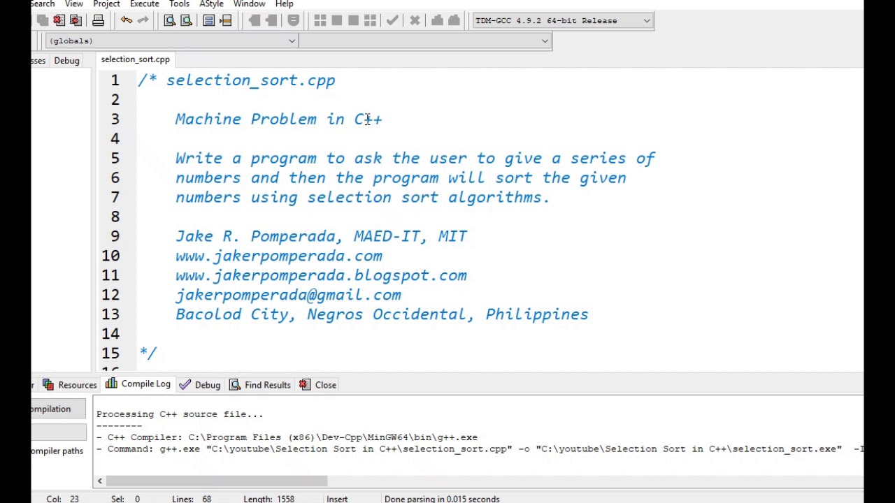 Selection Sort in C++ - YouTube