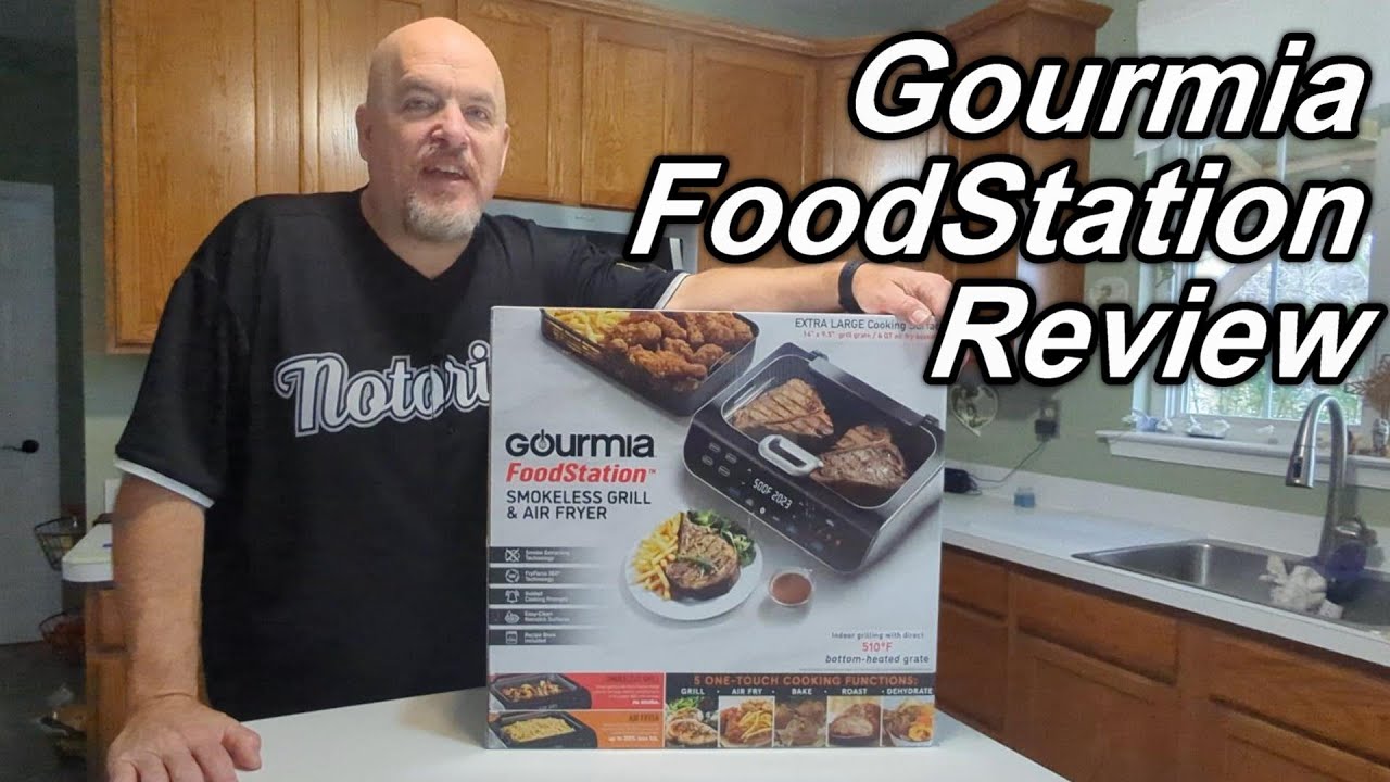 Gourmia FoodStation Smokeless Grill, Griddle, & Air Fryer with Integrated Probe