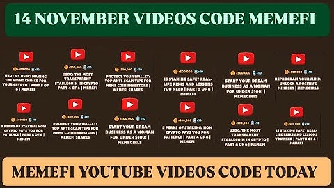 Memefi all video codes today 14 November | Memefi youtube video code I memefi video code today |