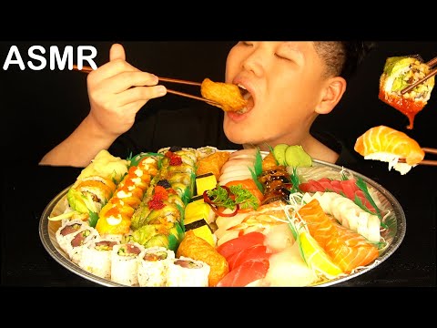 ASMR SUSHI FEAST MUKBANG 먹방 (SALMON, TUNA, ROLLS, ETC..) | REAL EATING SOUNDS | NO TALKING