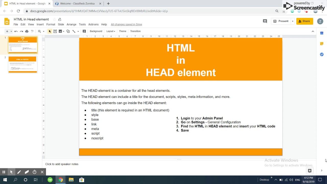 HTML in HEAD element and Footer - YouTube