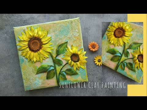 Sunflower Clay Painting | Clay Art On Canvas | Clay Mural Painting | 3D Canvas