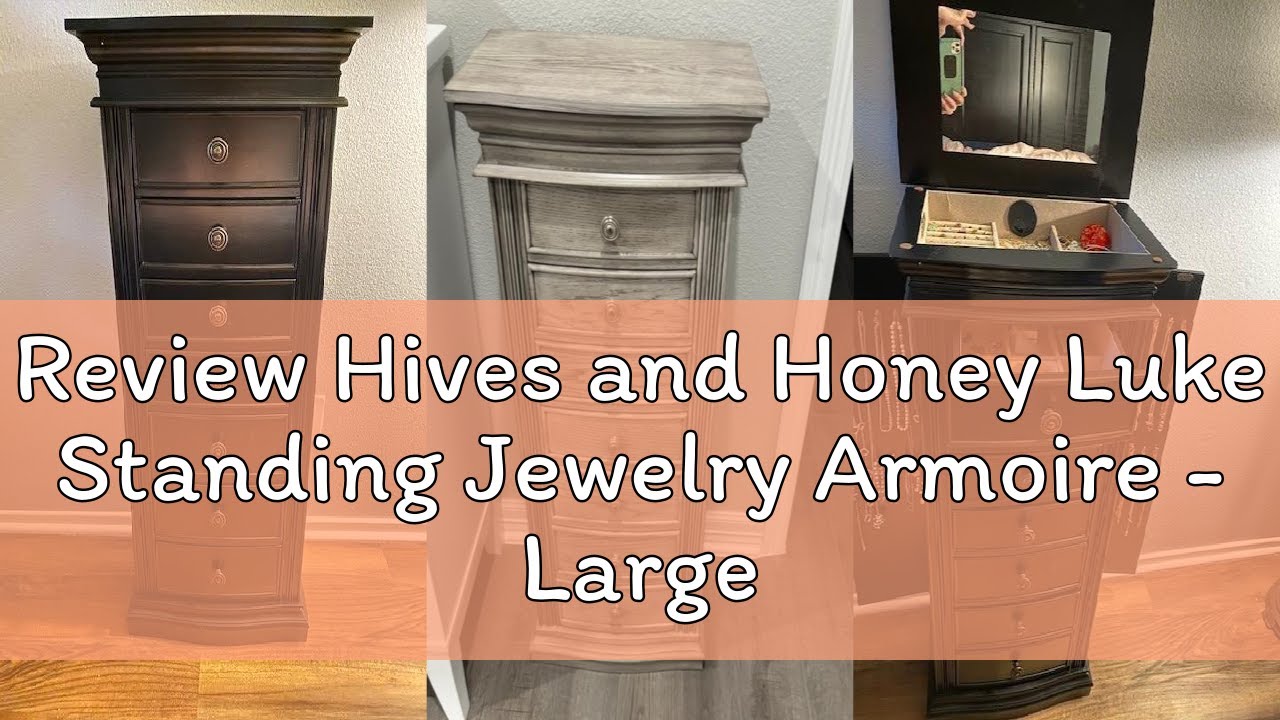 Review Hives and Honey Luke Standing Jewelry Armoire - Large 7-Drawer Wooden Organizer with Mirror,