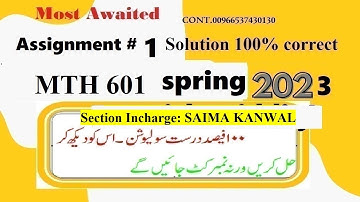 mth 601 assignment 1 solution spring 2023|mth601 assignment no 1 solution 2023|mth 601 assignment 1