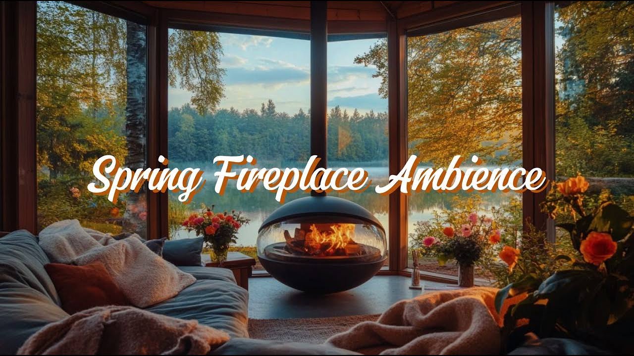 🌸 Spring Fireplace Ambience | Cozy Cabin Retreat by the Lake - YouTube