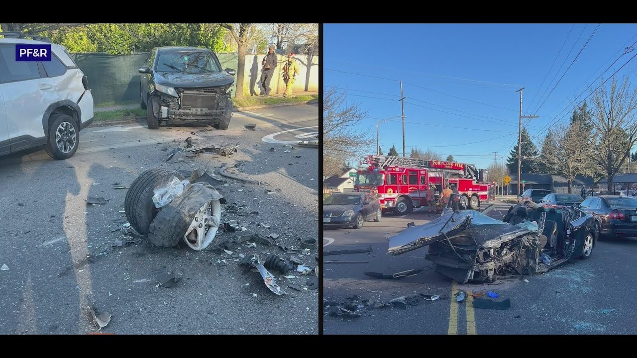Two drivers hospitalized after Northeast Portland crash - YouTube