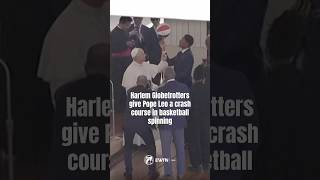 Harlem Globetrotters give Pope Leo a crash course in basketball spinning