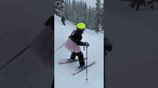 7 Yr Old Girl Skier Progression Skiing on Resort Cat Track