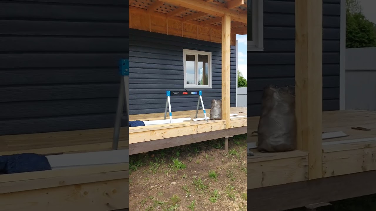 Строим дом из сип панелей.Металлосайдинг RAL 7024 серый графит,евробрус с тиснением.