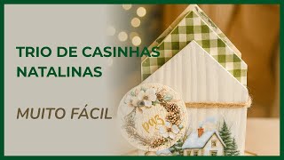 ✨ CHRISTMAS DIY: TRIO OF DECORATED WOODEN HOUSES | RUSTIC DECORATION WITH TRANSFER AND ART THERAPY screenshot 1