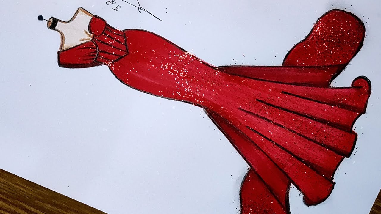 تعلم رسم فستان سهرة باللون الأحمر ❤️✨ خطوة بخطوة للمبتدئين | رسم فساتين