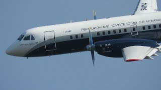 The best of turboprop sound! Ilyushin Il-114 passing overhead at takeoff power mode.