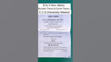 B.Sc.V sem Question Paper of Numbers Theory & Game Theory C.c.s.university Meerut #ccsumeerut # bsc