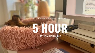 5H STUDY WITH ME - cosy rain, background sound, 50 - 10 pomodoro