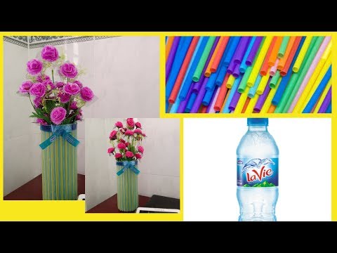 Làm lọ hoa bằng ống hút và chai nhựa tái chế  -  Flowerpot with straw and plastic bottle super fast | Foci