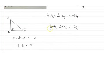 A triangle `PQR , /_R=90^@` and `tan(P/2)` and `tan(Q/2)` roots of the `ax^2+bx+c=0` then prove...