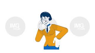Glasses asian woman in formal attire with thoughtful pose 2D character doodle animation