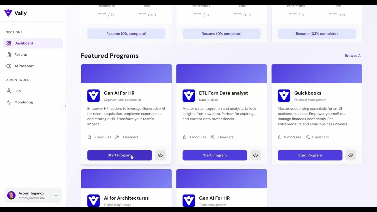 Vaily Demo – Assess and Build Your Company’s Real AI Skills
