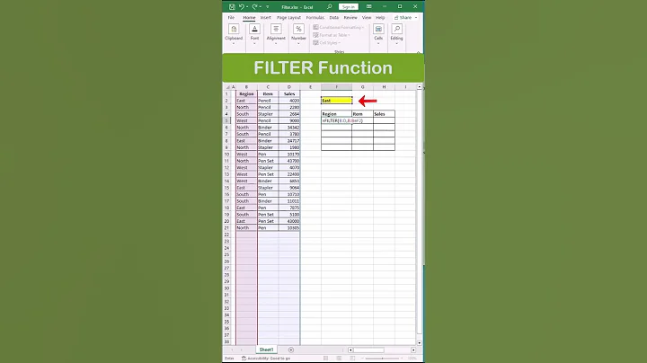 How to use FILTER Function in excel #shorts