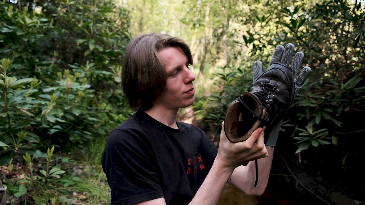ASMR cleaning muddy shoes (forest stream)