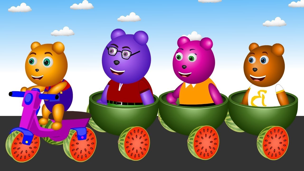 Gummy Bear Finger Family Rhymes Little Baby Riding Watermelon Toy Car