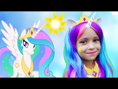 Kids Makeup Sofia Becames a Princess Celestia My Little Pony DRESS UP & plays Dolls