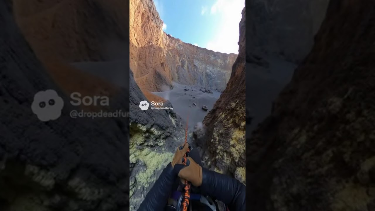 Rope Descent Into a Volcanic Crater