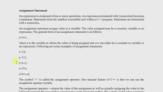 Lecture 10: Assignment statement in C++