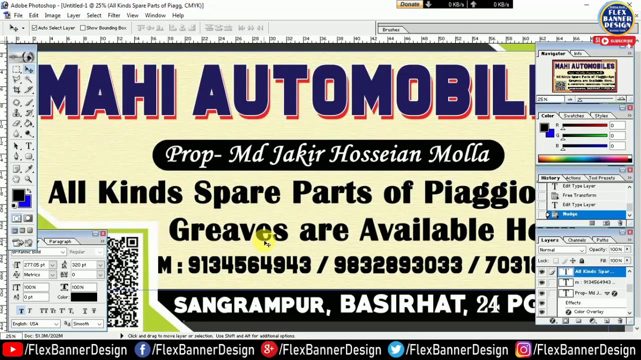 How To Create Flex Banner Design | Business Card Design | Visiting Card Design in Photoshop - Ep 73