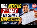 RRB NTPC UG 7 May 1st Shift All Questions Analysis 🔥 | Full Paper Review & Memory Based Questions