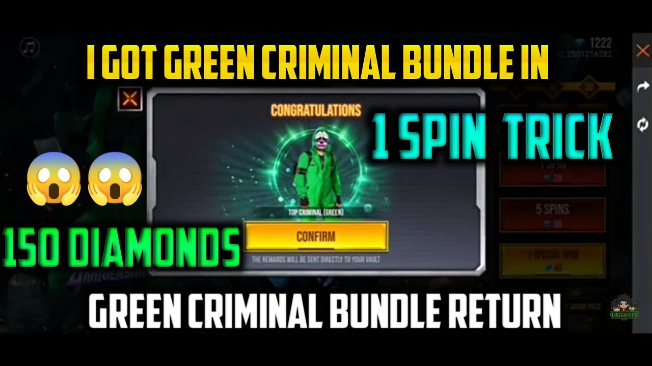 I Got Green Criminal Bundle Only 1 Spin 🥰🥰 || One Spin Trick For Green Criminal || clash Gamer Ff |