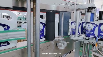 Car oil bucket pail drum 2 sides front back side automatic labeling machine