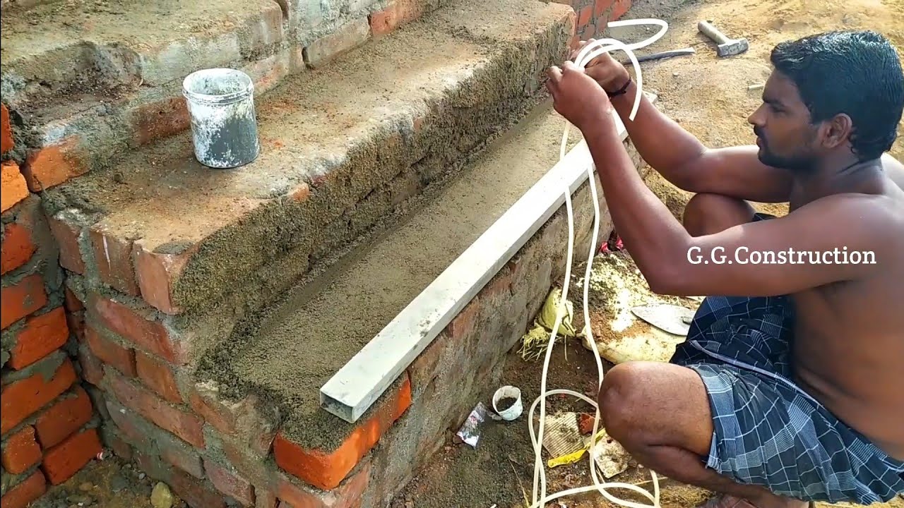 Amazing techniques-how to install tiles on stair floor process-using by sand and cement mixer mortar